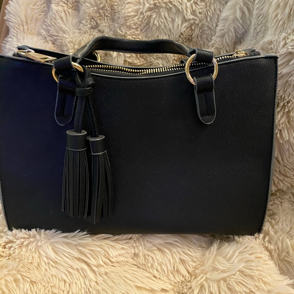 Chic Black Satchel with Tassel Accents
